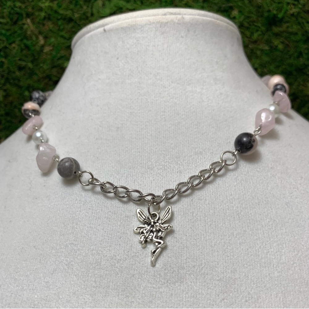 Pink Jasper and Rose Quartz Fairy Choker Necklace